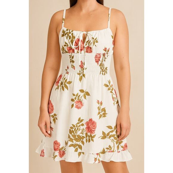 Reformation Rosemary Linen Mini Dress White Red Floral Size Large NWT - Picture 1 of 8